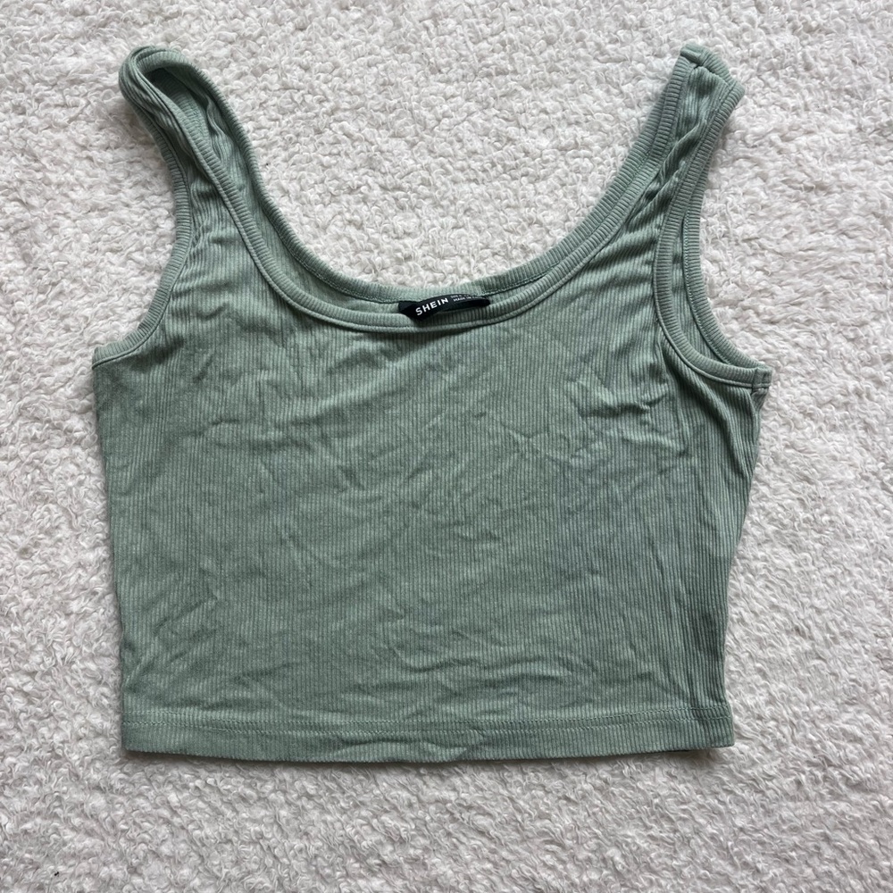SHEIN Sage Green Ribbed Crop Top